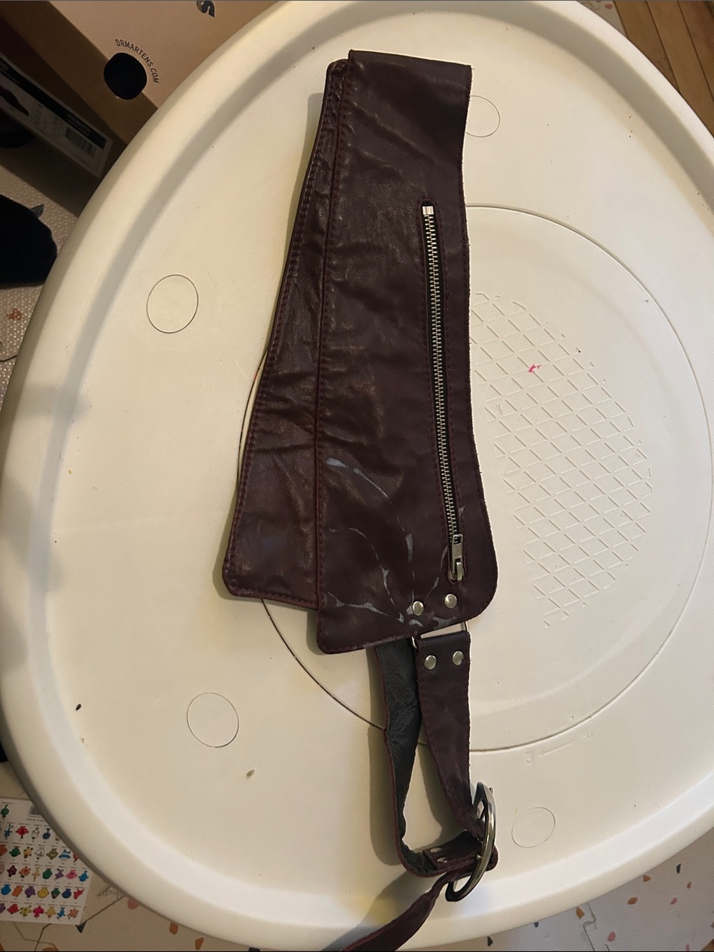 Women burgundy’s Leather Waist Bag with Zipper Pocket